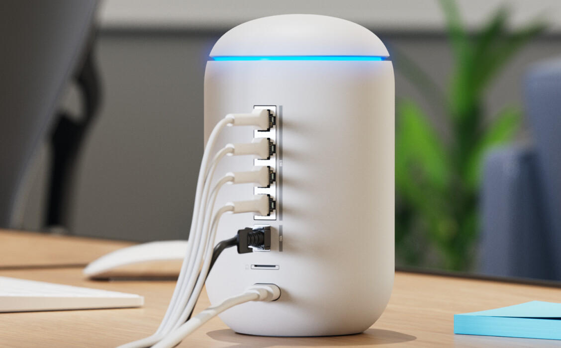 UniFi Dream Router 7 set up on a remote worker's desk