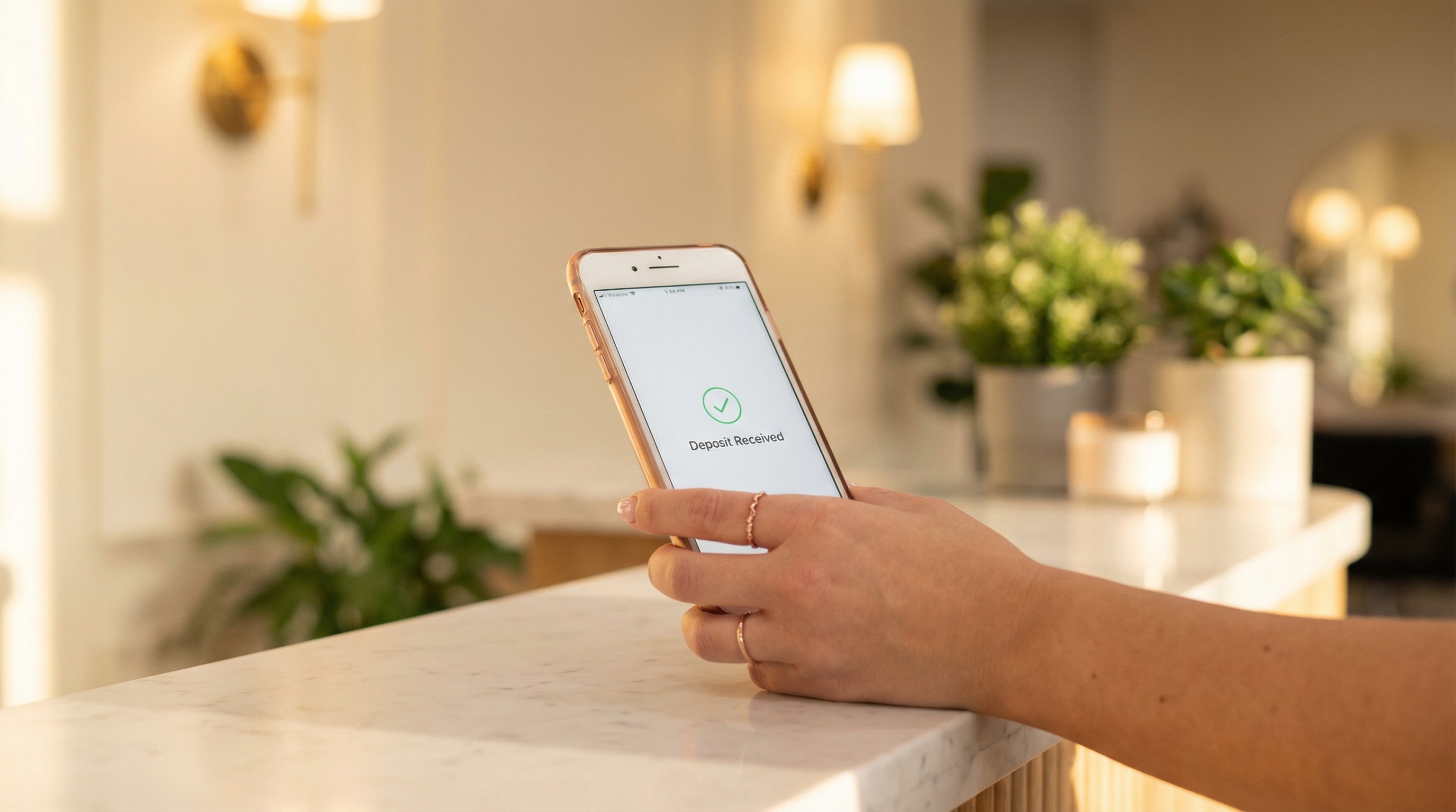 Rose gold card payment at salon reception