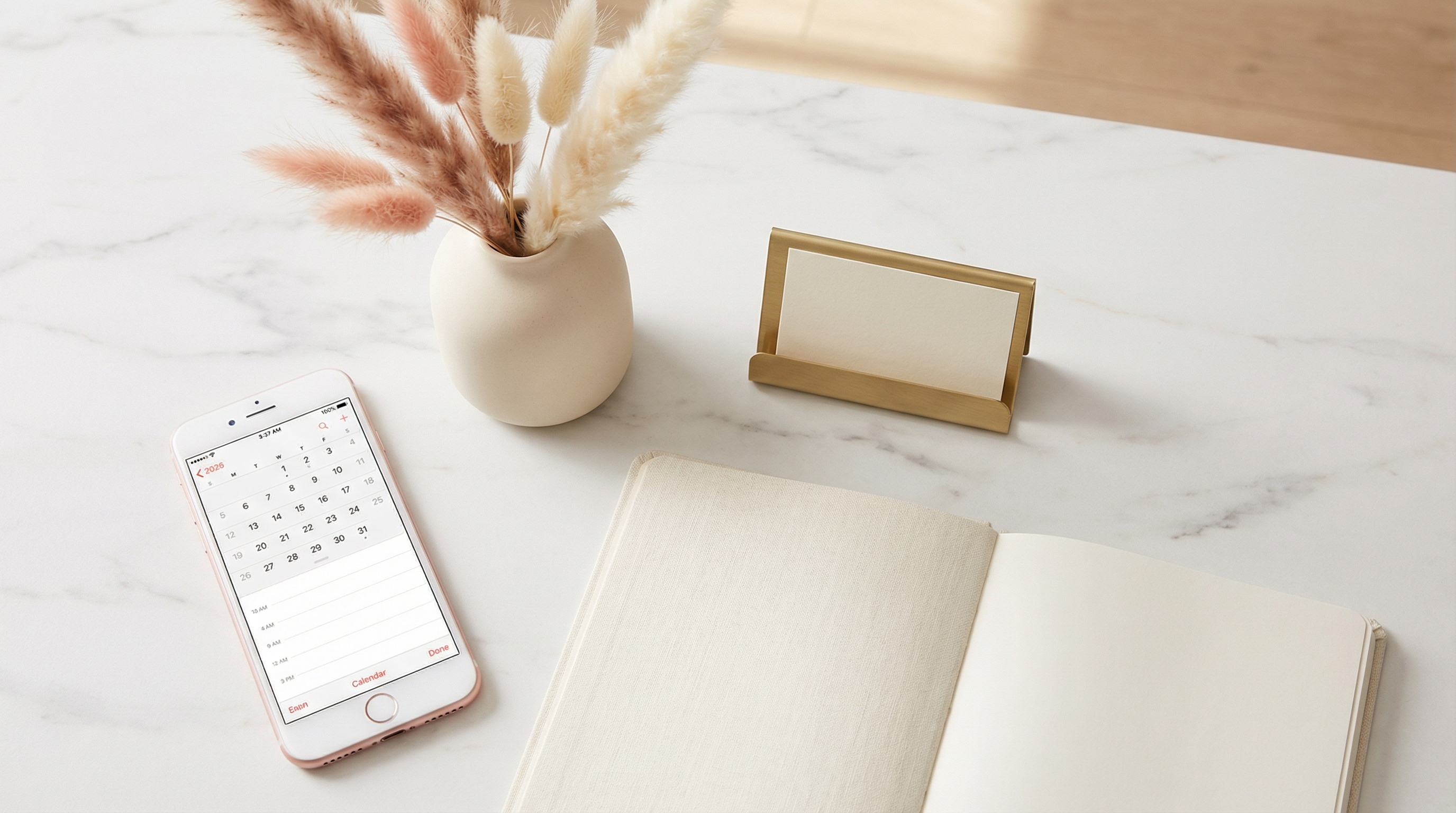 Salon reception desk with calendar and appointment booking